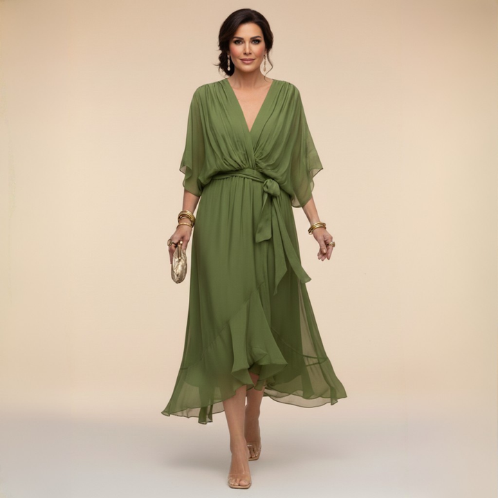 Elegant Flowing Midi Dress With Relaxed Shape