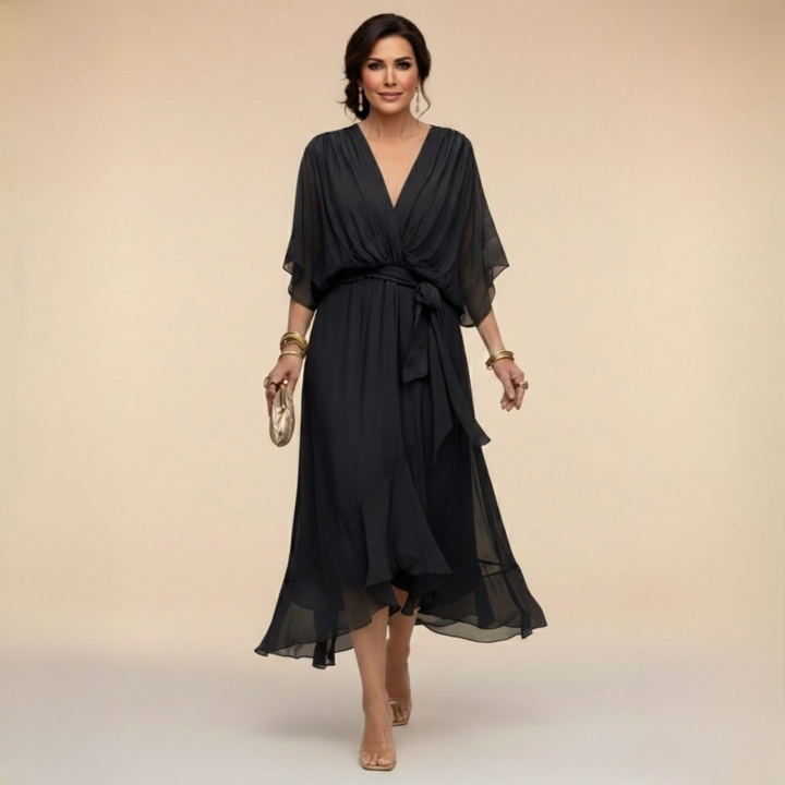 Elegant Flowing Midi Dress With Relaxed Shape