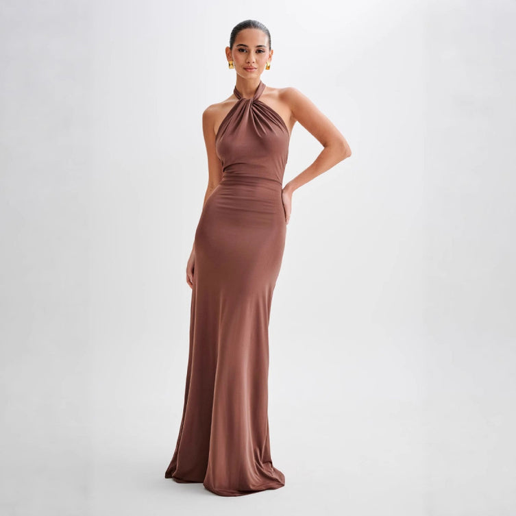 Elegant Halter Neck Open Back Maxi Dress