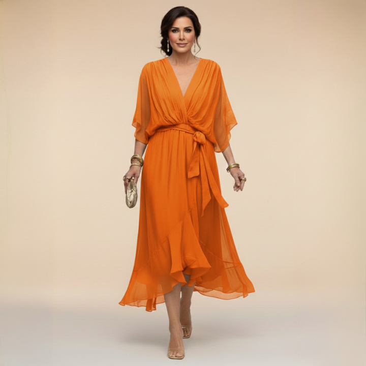 Elegant Flowing Midi Dress With Relaxed Shape