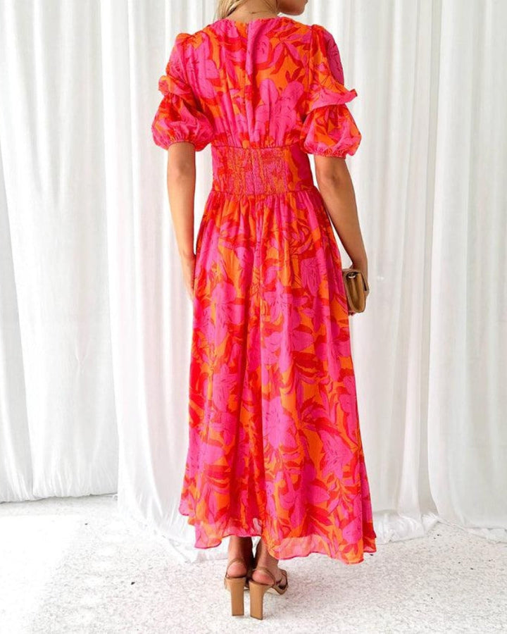 Maxi Dress With Bold Pattern and Puff Sleeves