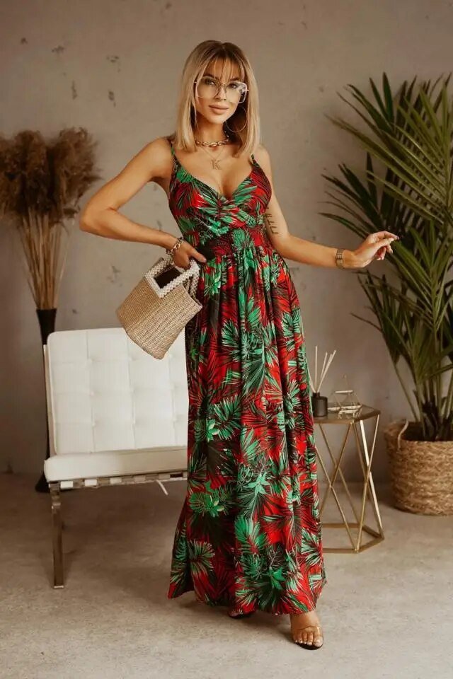 Boho Floral Maxi Dress with Relaxed Fit