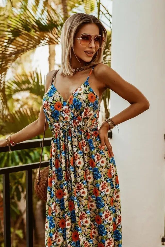 Boho Floral Maxi Dress with Relaxed Fit