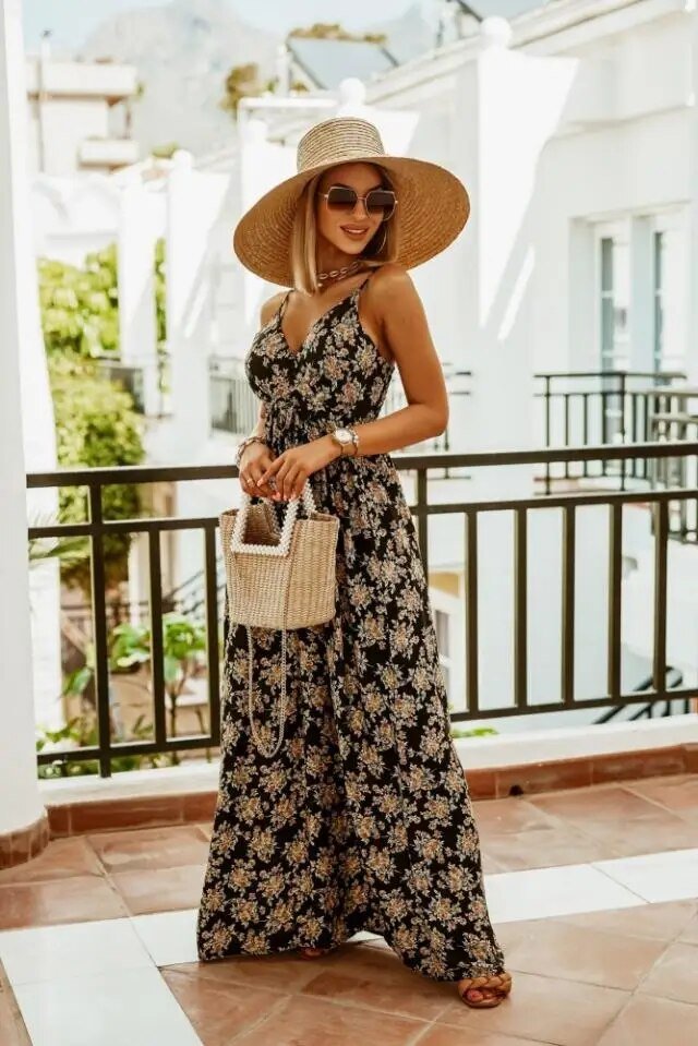 Boho Floral Maxi Dress with Relaxed Fit