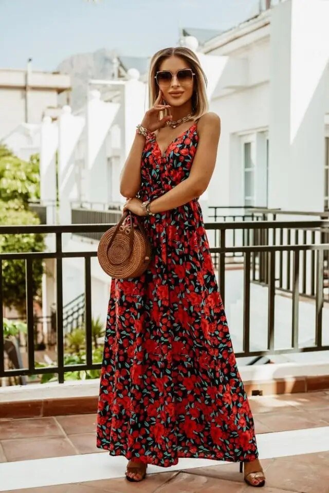 Boho Floral Maxi Dress with Relaxed Fit