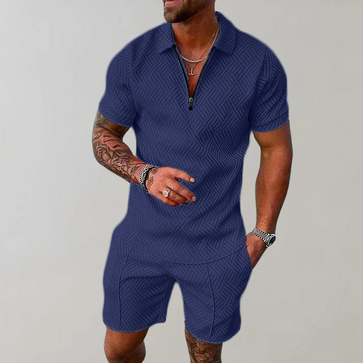 Casual Set for Men with Zip-Up Shirt and Shorts