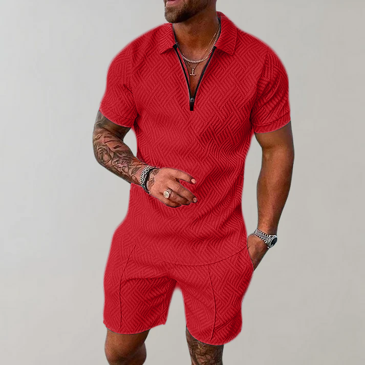 Casual Set for Men with Zip-Up Shirt and Shorts