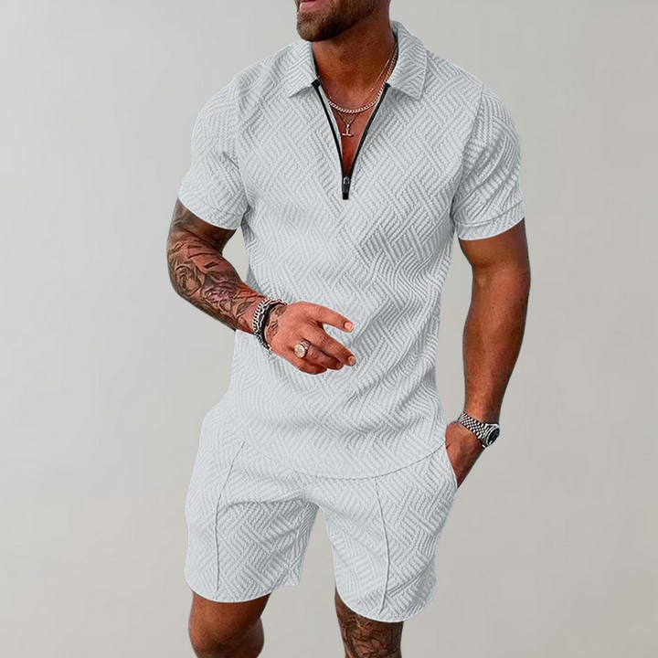 Casual Set for Men with Zip-Up Shirt and Shorts