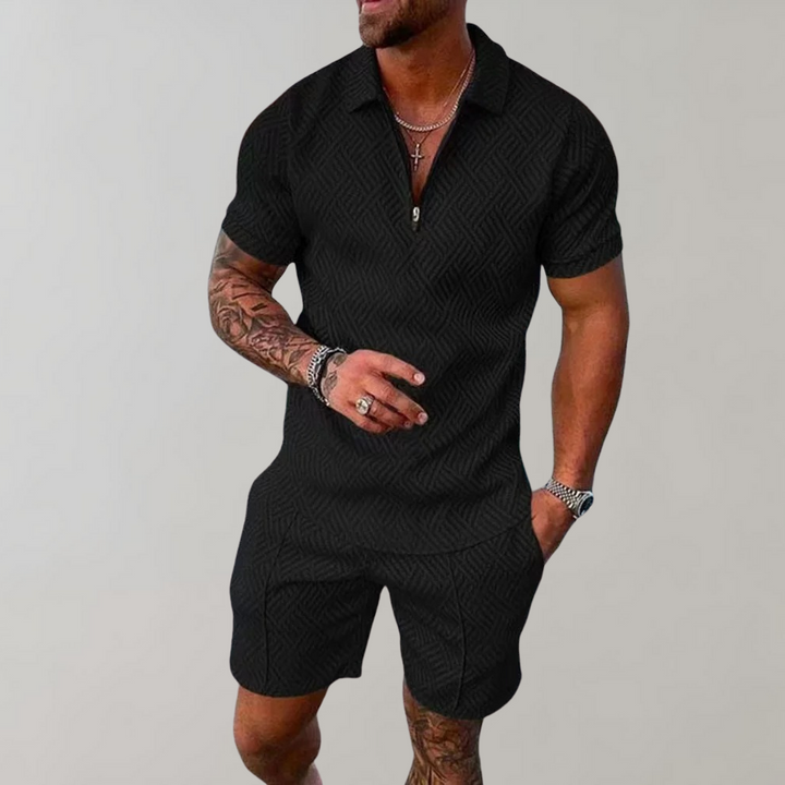 Casual Set for Men with Zip-Up Shirt and Shorts