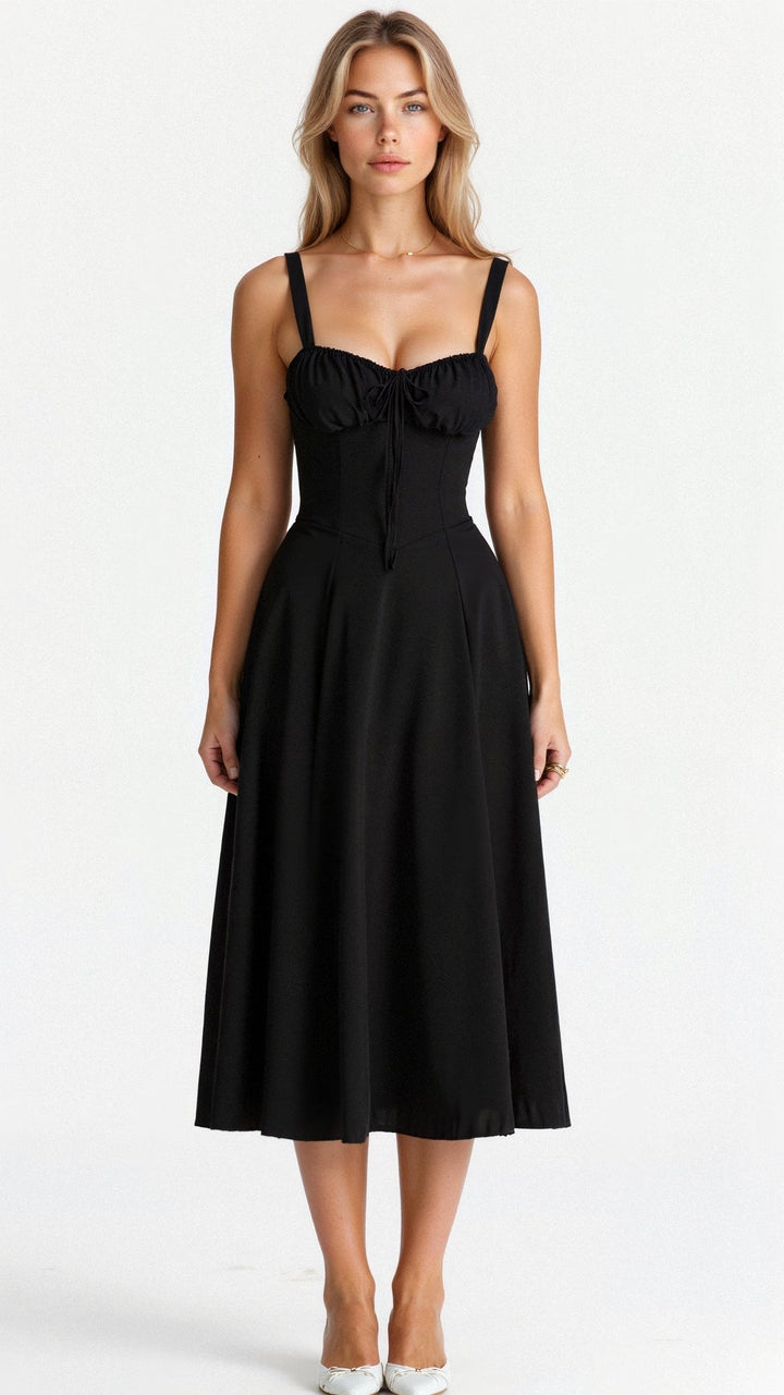 Corset-Inspired Midi Dress with Thin Straps