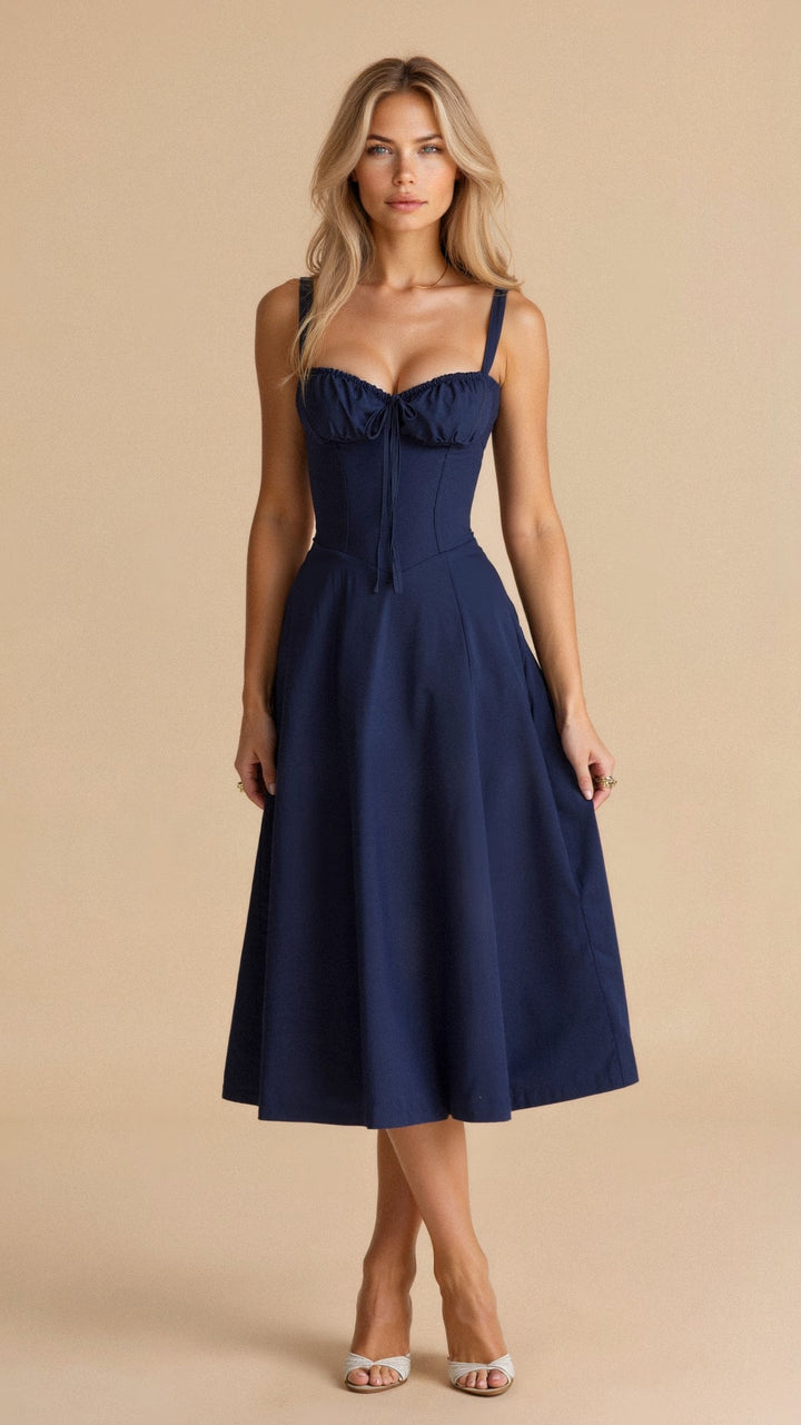 Corset-Inspired Midi Dress with Thin Straps