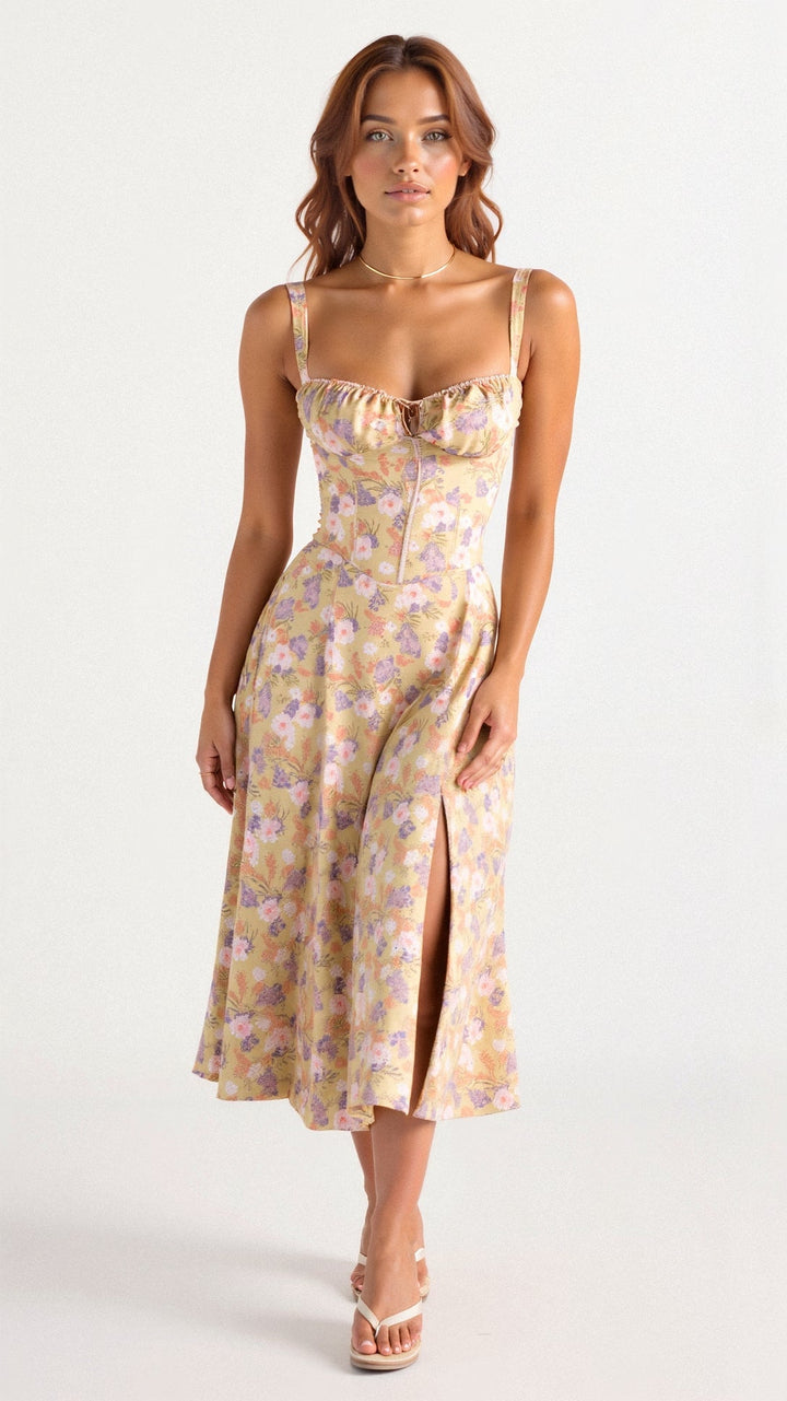 Corset-Inspired Midi Dress with Thin Straps