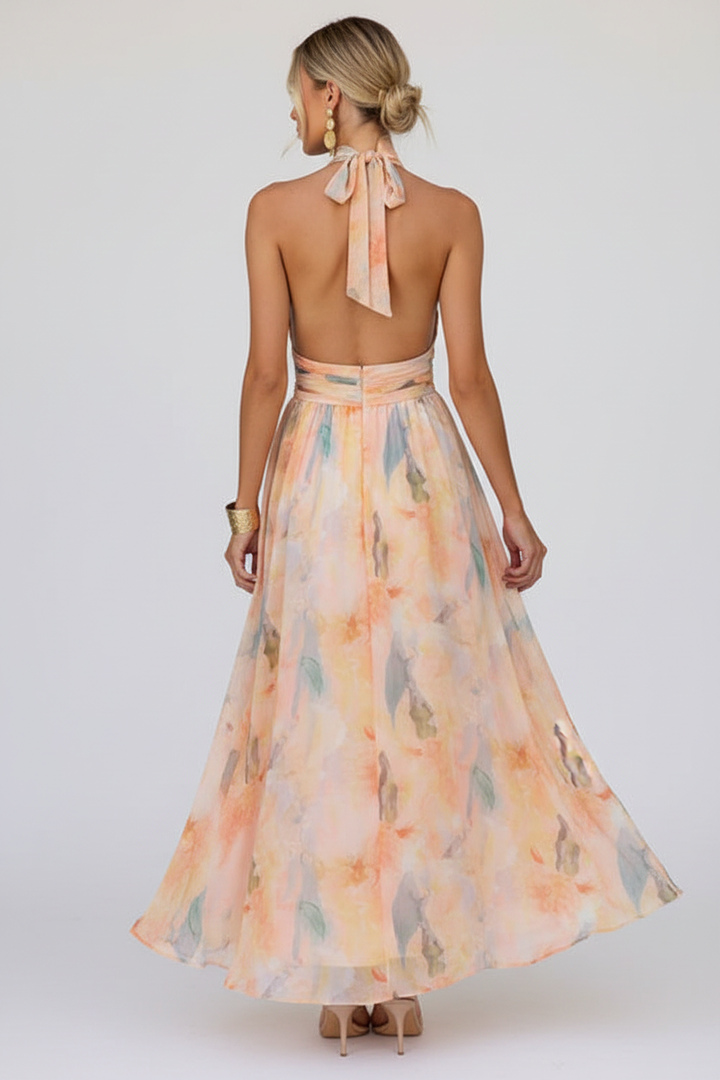 Elegant Halter Maxi Dress with Open Back