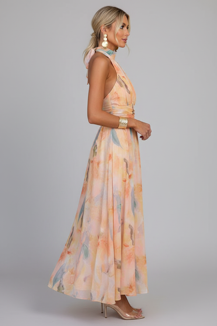 Elegant Halter Maxi Dress with Open Back