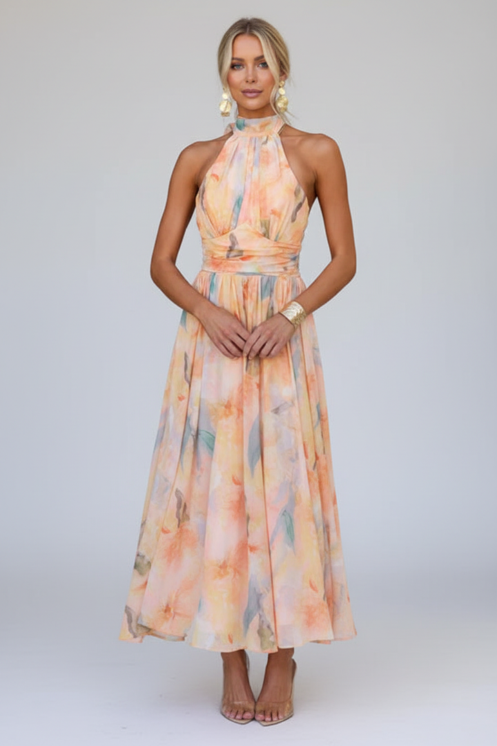 Elegant Halter Maxi Dress with Open Back