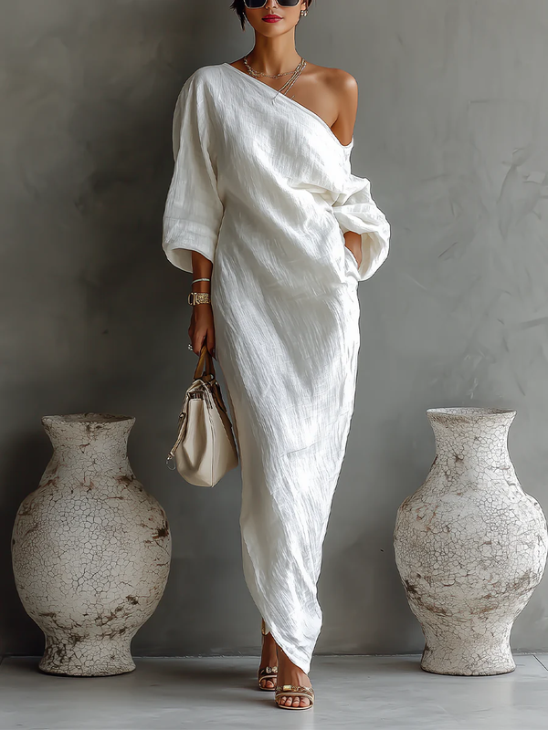 Elegant One-Shoulder Flowing Maxi Dress