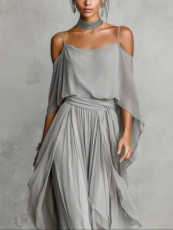 Elegant Off-Shoulder Top and Wide Trousers Set