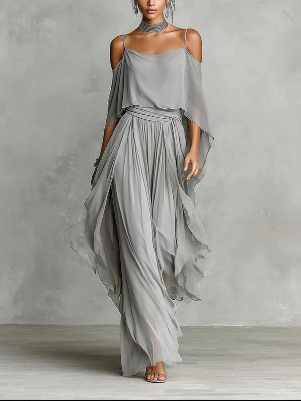 Elegant Off-Shoulder Top and Wide Trousers Set