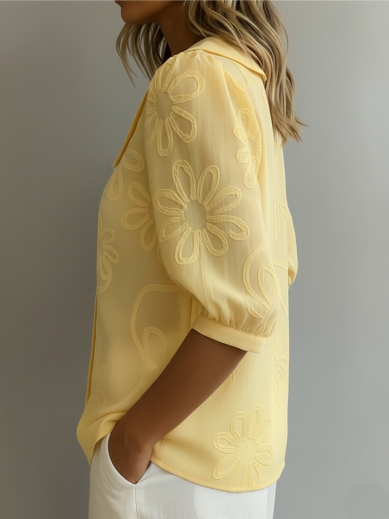 Elegant Short-Sleeved Shirt with Floral Decor