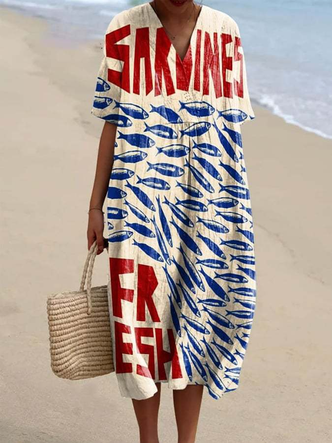 Flowing Summer Dress with Nautical Inspired Pattern