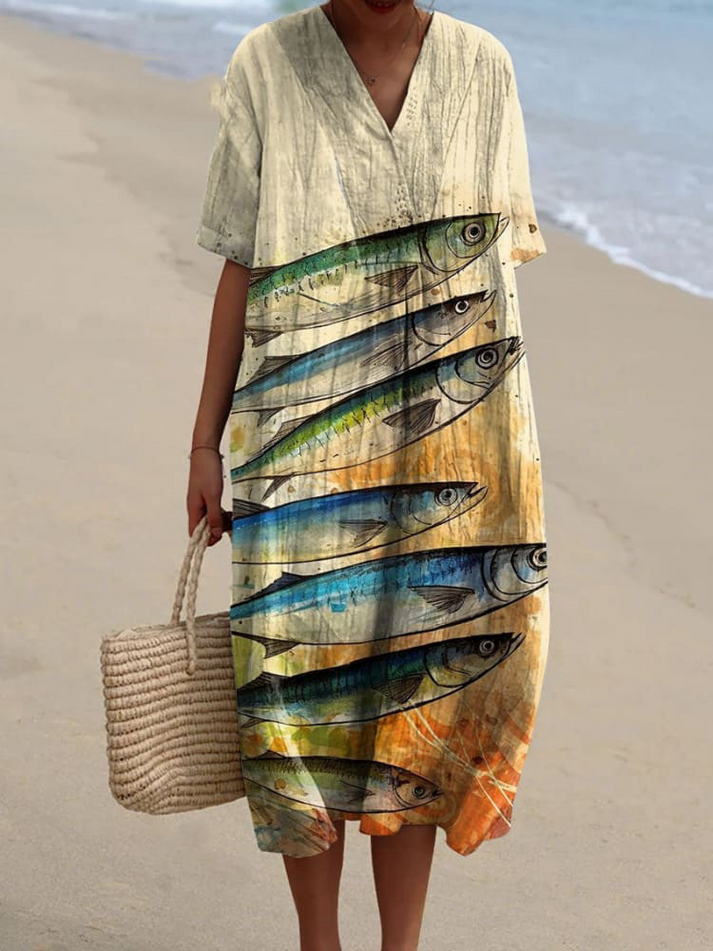 Flowing Summer Dress with Nautical Inspired Pattern