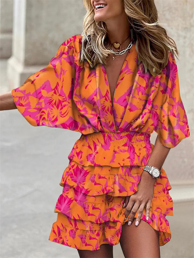 Summer Mini Dress with V-Neck and Ruffles