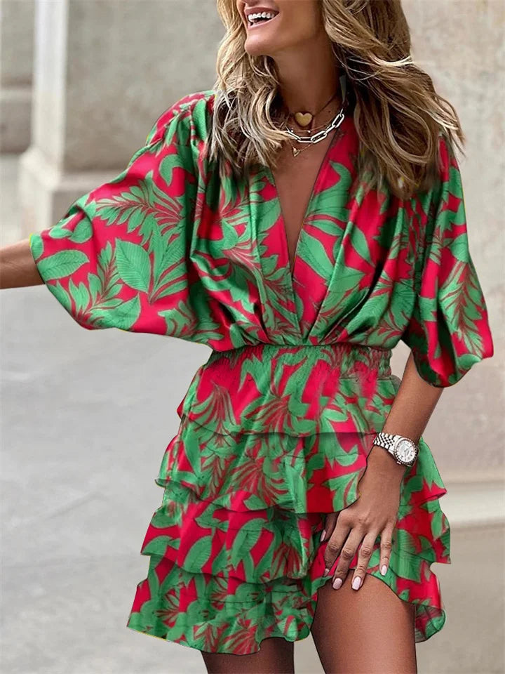 Summer Mini Dress with V-Neck and Ruffles