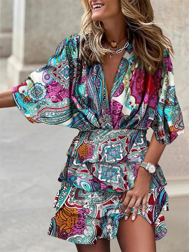 Summer Mini Dress with V-Neck and Ruffles