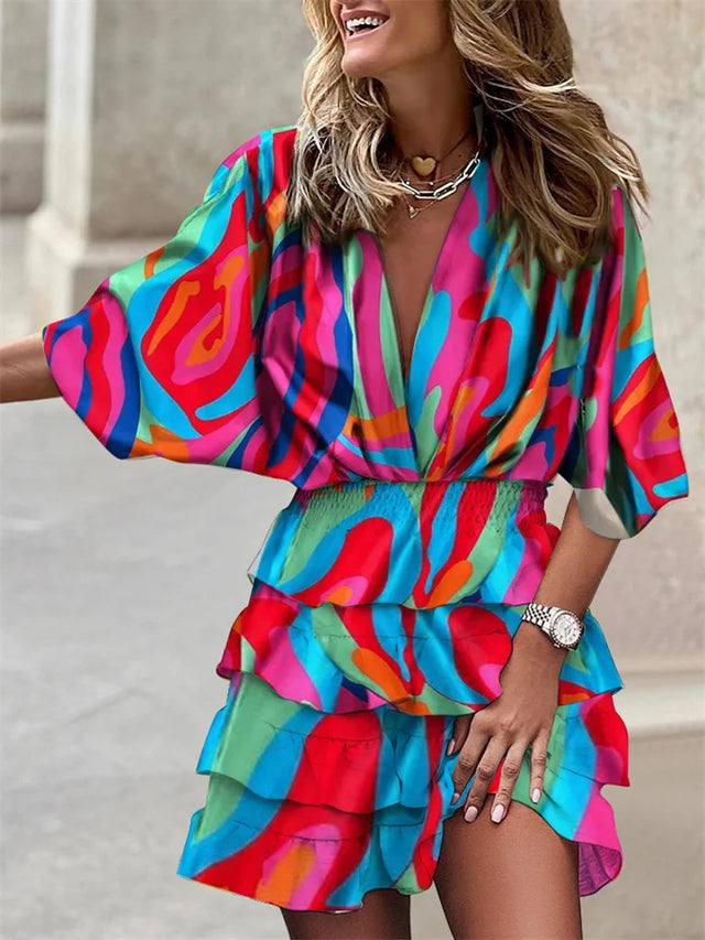 Summer Mini Dress with V-Neck and Ruffles
