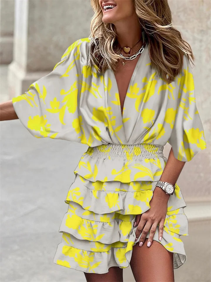 Summer Mini Dress with V-Neck and Ruffles