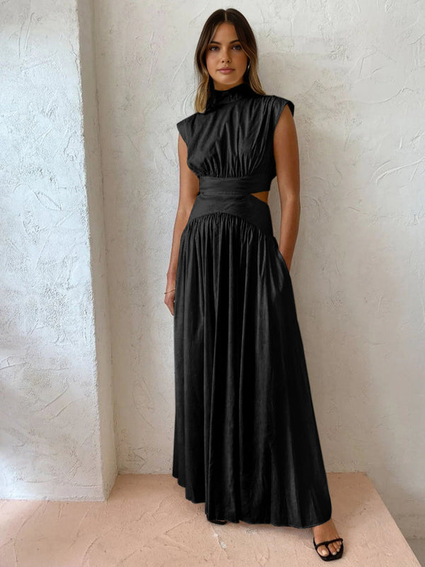 Long Dress with Mock Neck and Cutouts