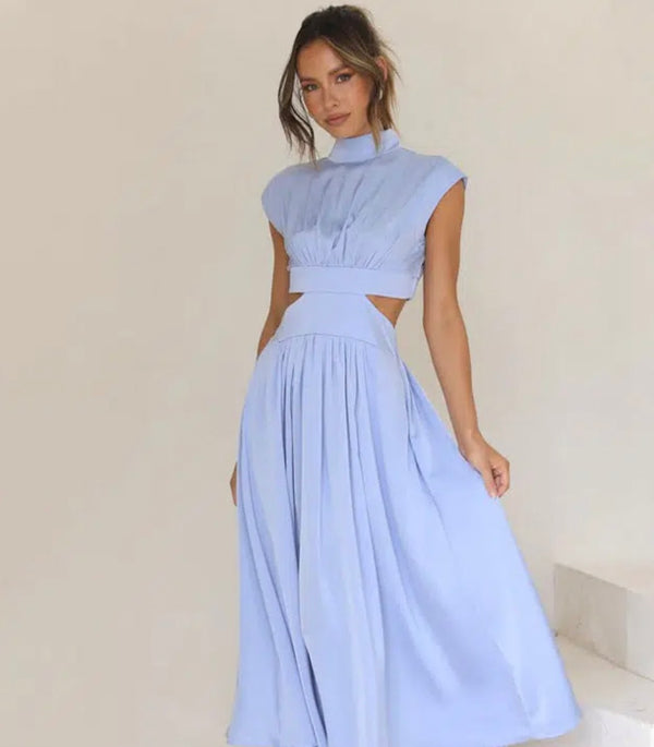 Long Dress with Mock Neck and Cutouts
