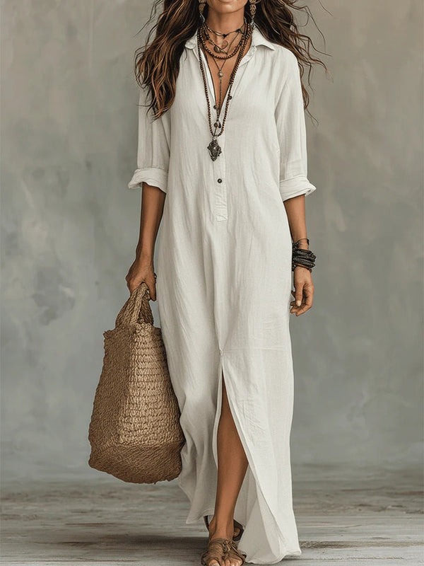 Loose Maxi Dress with Button Front Closure