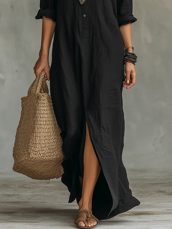 Loose Maxi Dress with Button Front Closure