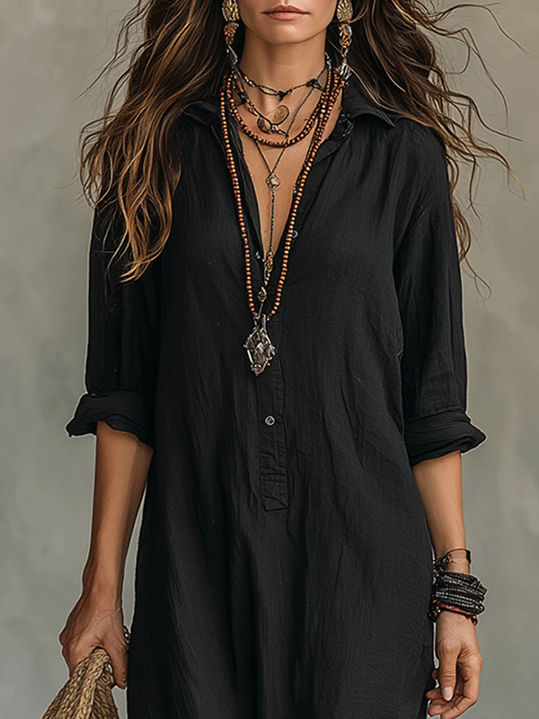 Loose Maxi Dress with Button Front Closure