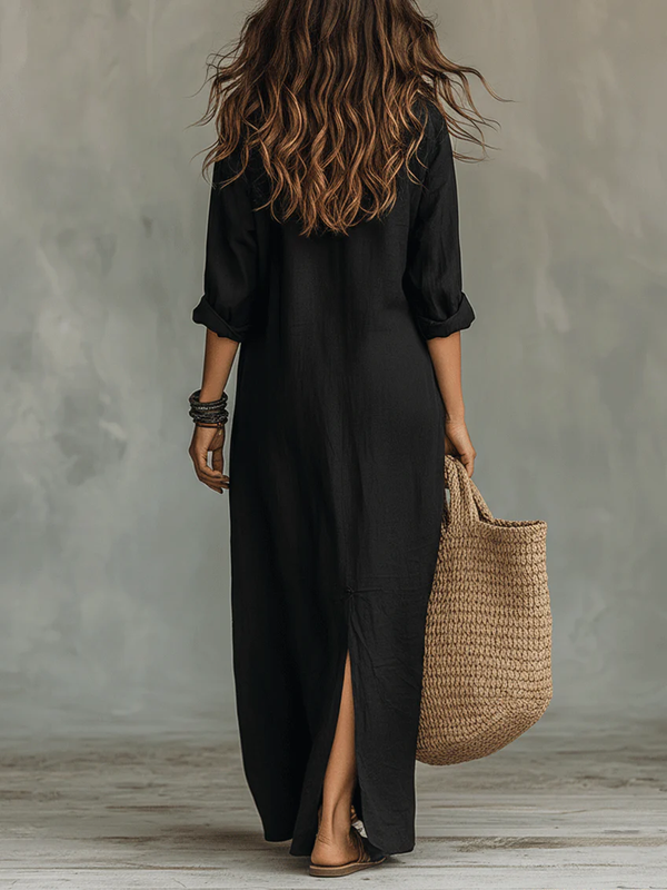 Loose Maxi Dress with Button Front Closure