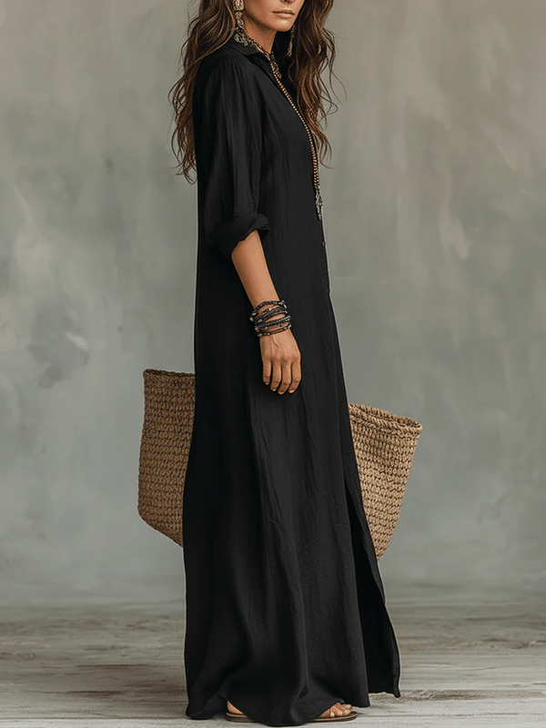Loose Maxi Dress with Button Front Closure