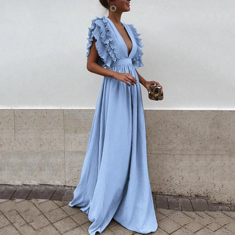 Maxi Dress with Bold Layered Ruffle Accents