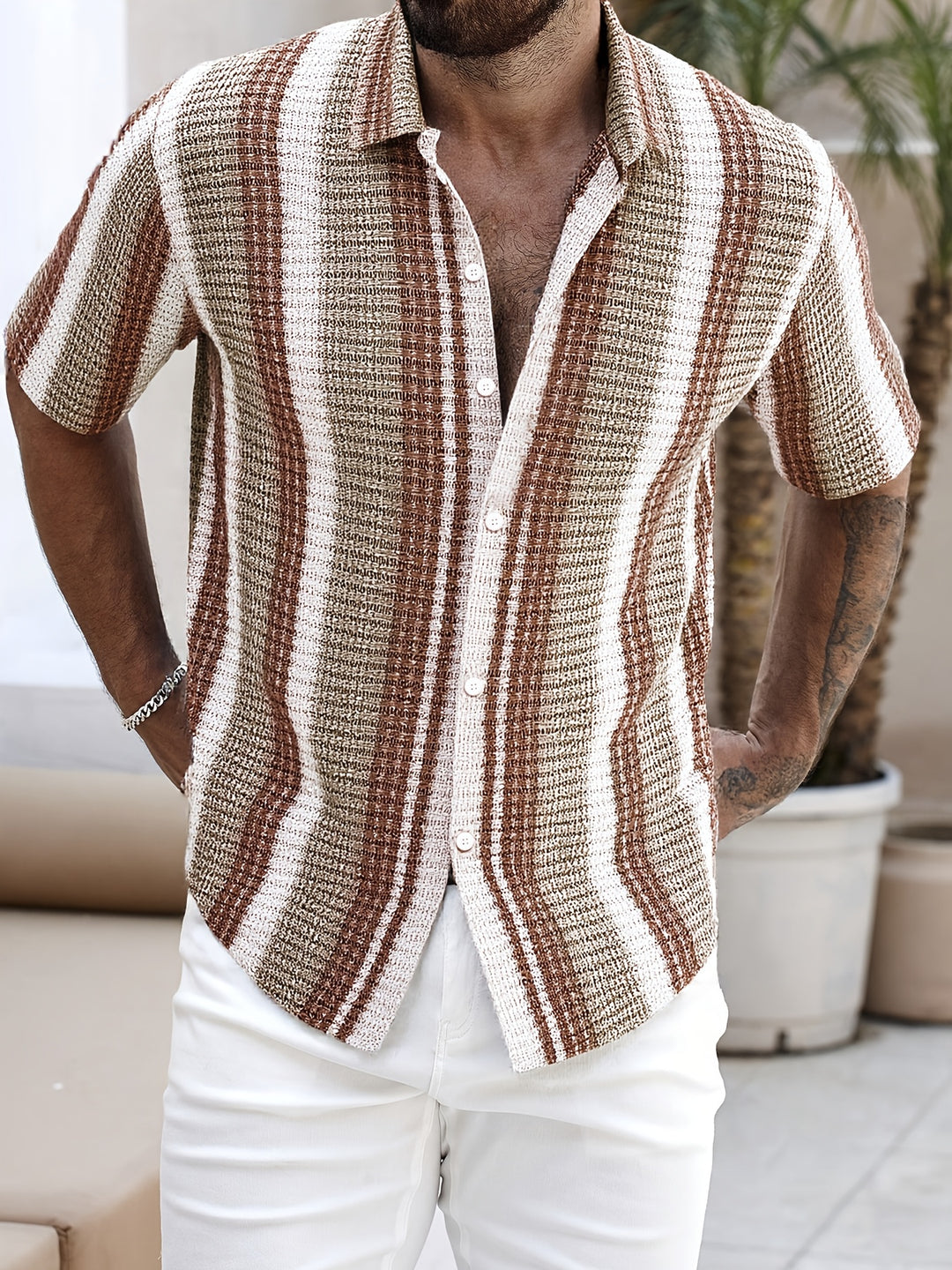 Men Short Sleeve Striped Shirt for Summer Days