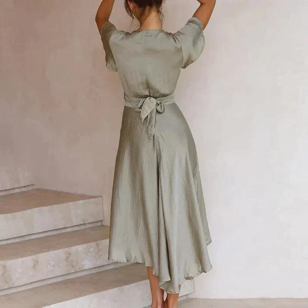 Midi Dress With V Neck and Cap Sleeves