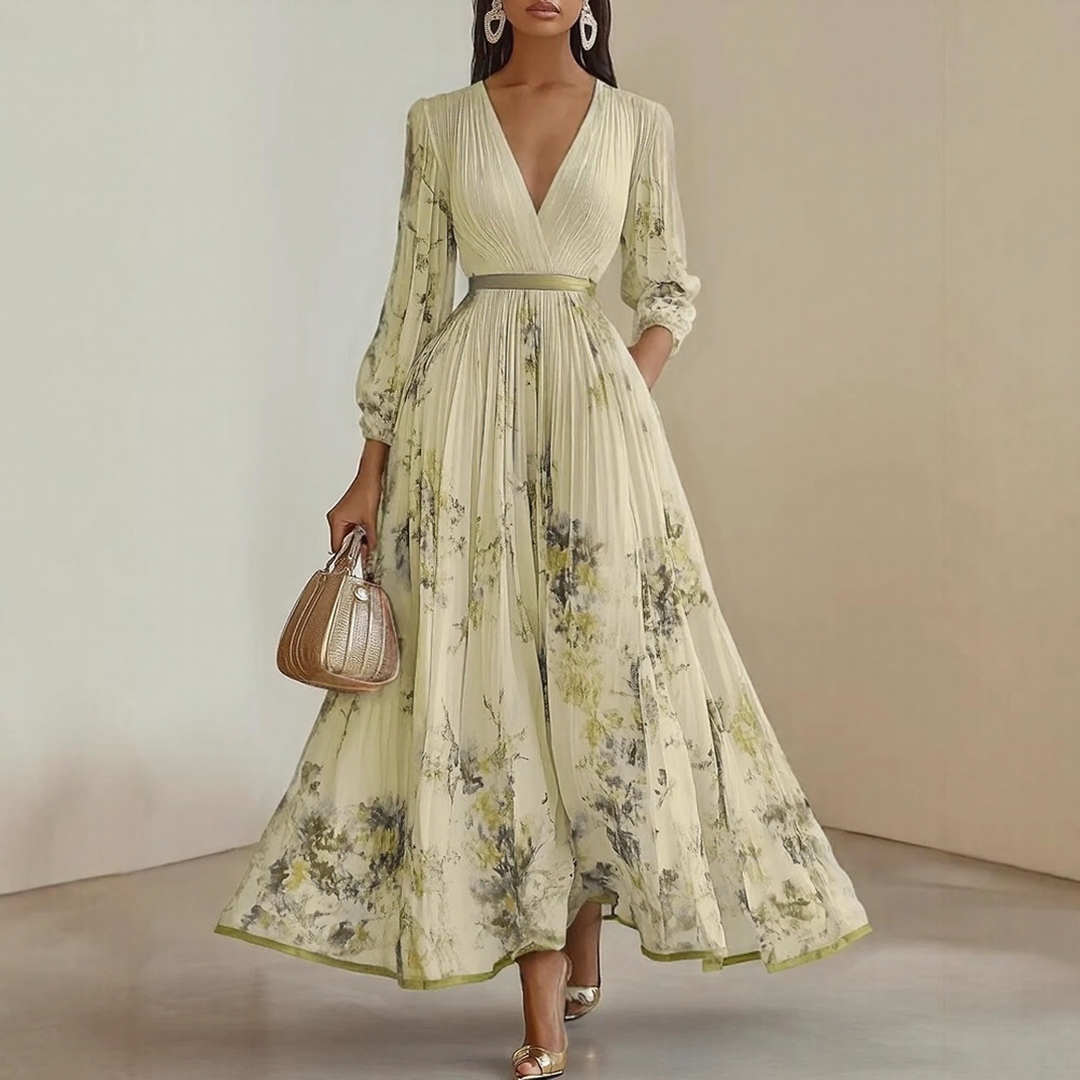 Pleated Maxi Dress with Floral Pattern