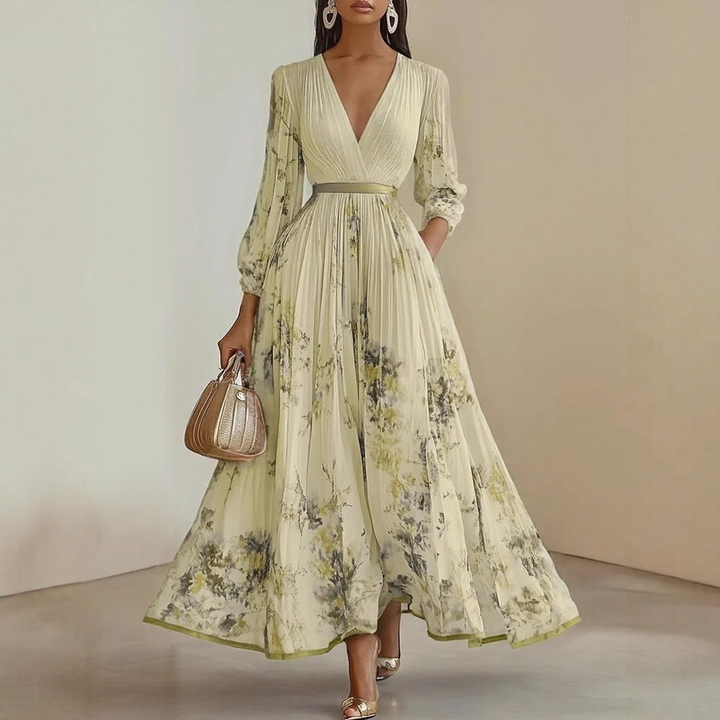 Pleated Maxi Dress with Floral Pattern