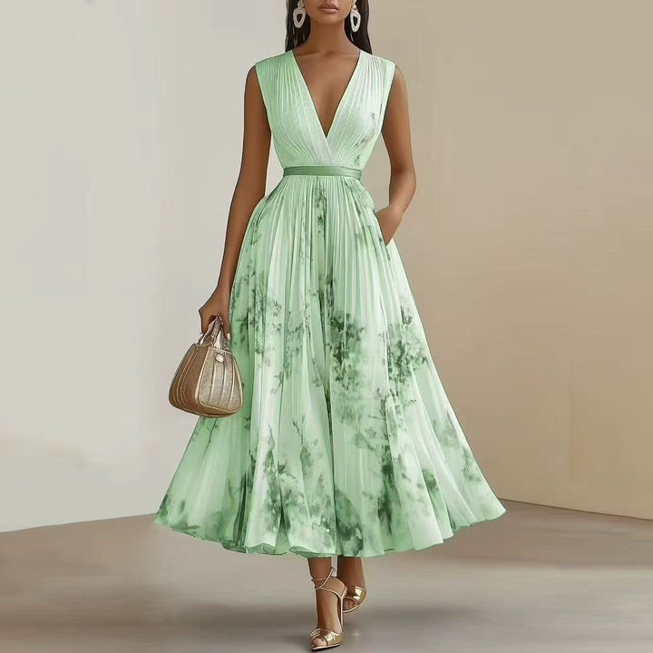 Pleated Maxi Dress with Floral Pattern