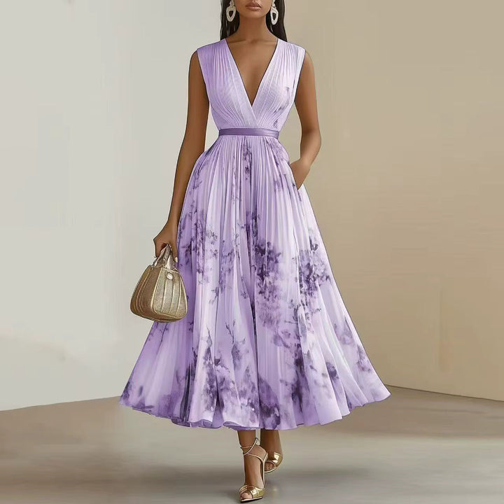 Pleated Maxi Dress with Floral Pattern