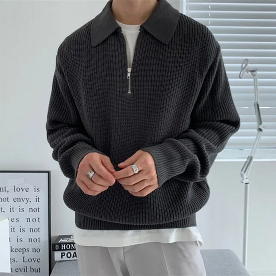 Polo Sweater with Long Sleeves and Clean Modern Aesthetic
