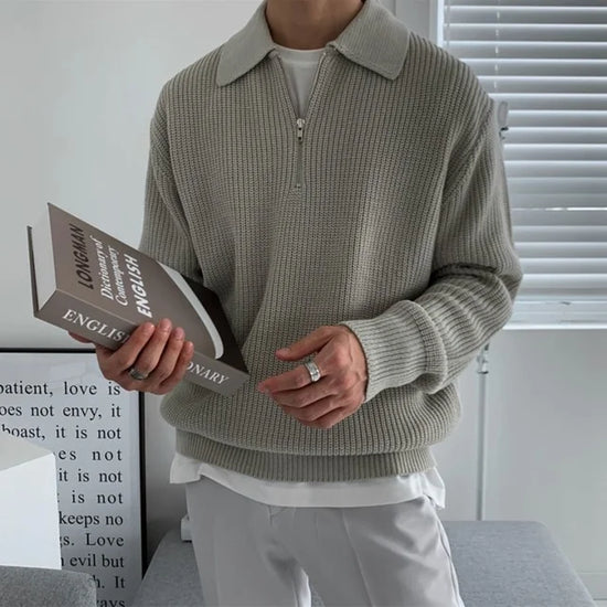 Polo Sweater with Long Sleeves and Clean Modern Aesthetic