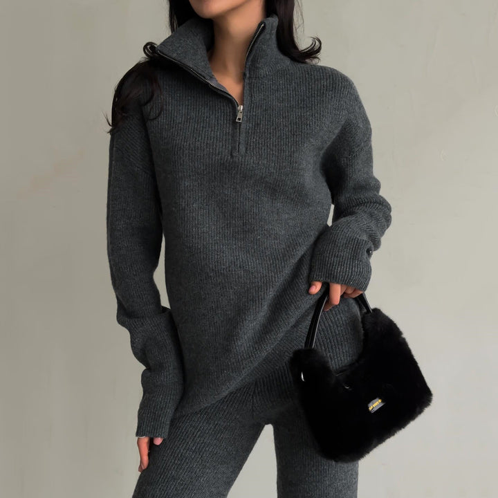 Set with Half Zip Top and Wide Trousers