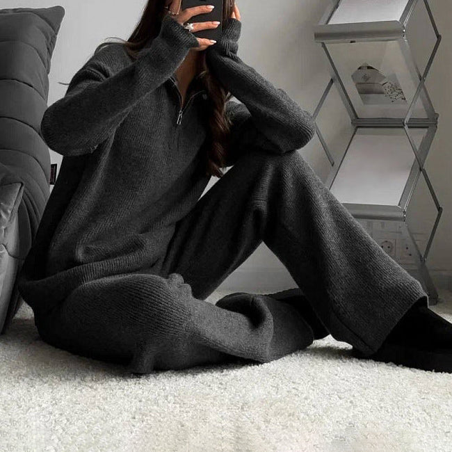Set with Half Zip Top and Wide Trousers