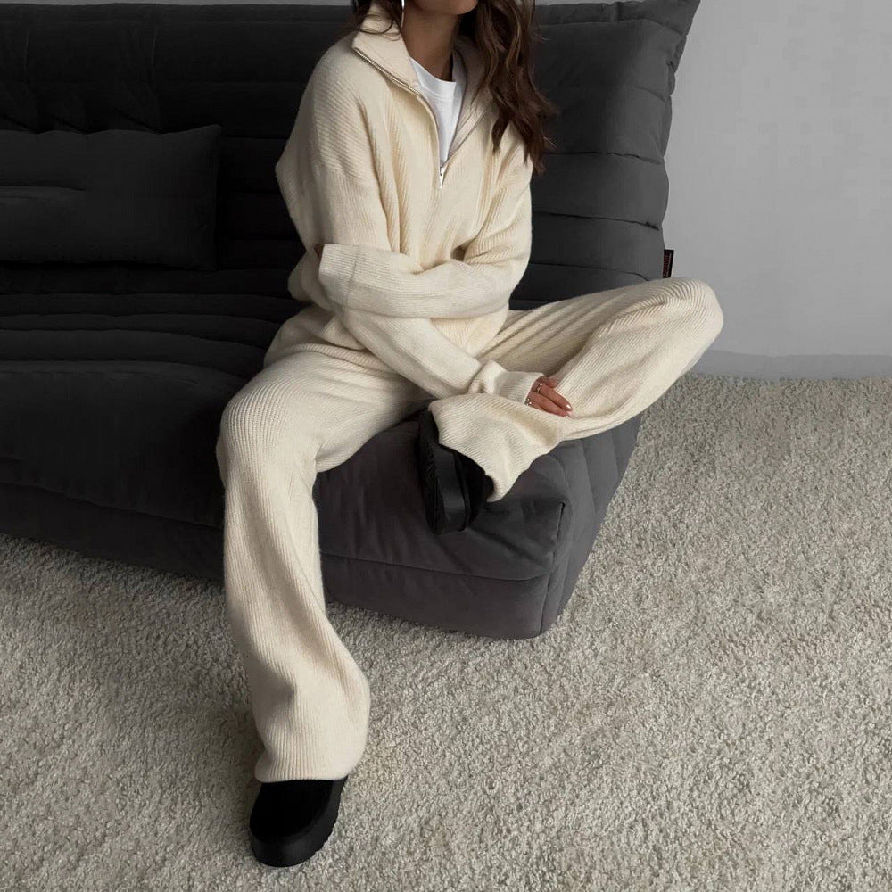 Set with Half Zip Top and Wide Trousers