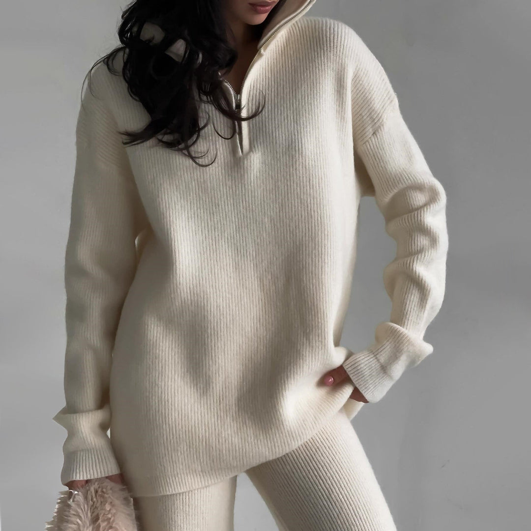 Set with Half Zip Top and Wide Trousers